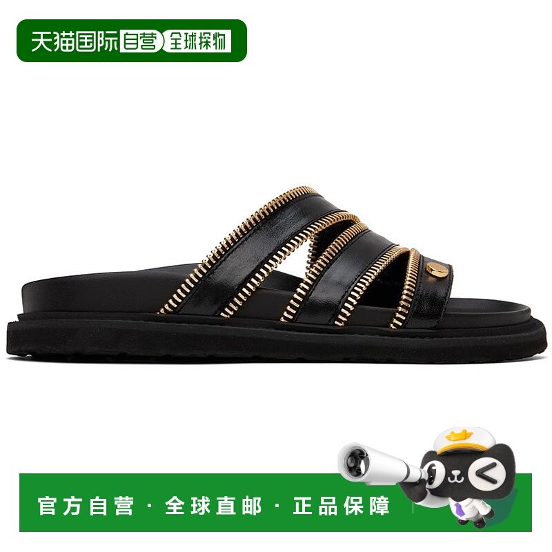 1h可退 潮奢 Moschino 莫斯奇诺 女士 黑色 Zipper Detail 拖鞋 M