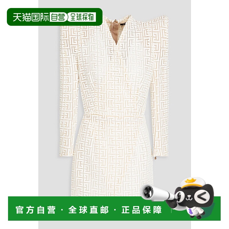 1h可退 潮奢 Balmain 巴尔曼 女士 裹式钩花棉质迷你连衣裙 VF0R9