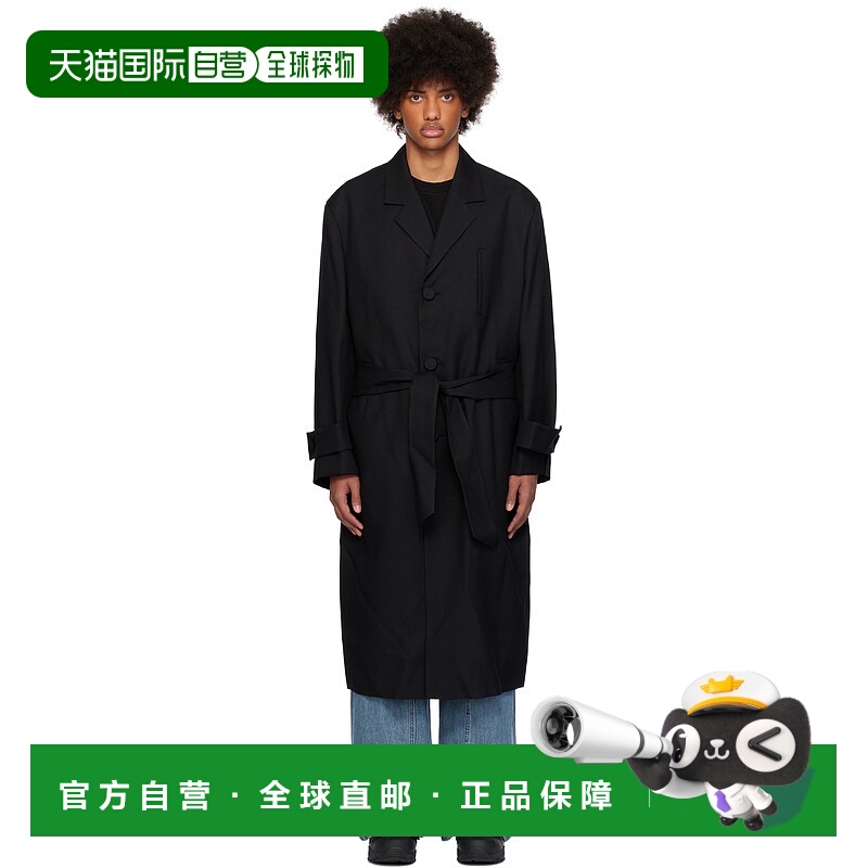 1h可退 潮奢 Wooyoungmi 吴阳米 男士 黑色 Belted Single 大衣 W