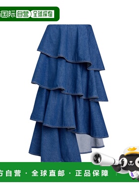 1h可退 潮奢 alaia 女士 牛仔螺旋裙 AA9J2358D004B