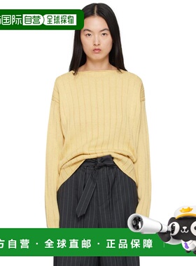 潮奢 AURALEE 女士 黄色 Flat Cord Yarn Boat Neck 针织衫 A25SP