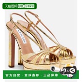潮奢 130 AQUAZZURA 1h可退 女士 Aimee 金属感皮质防水台凉鞋