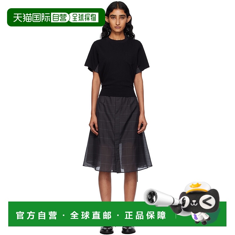 1h可退 潮奢 Sacai 女士 黑色 Glen Check & Cotton Jersey 连衣