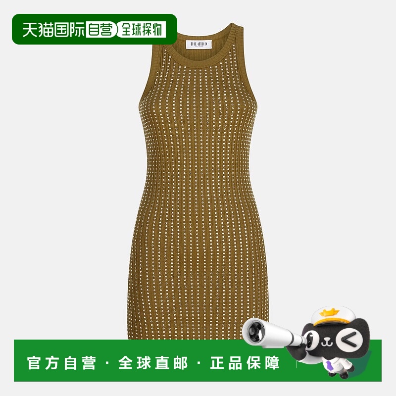1h可退 潮奢 The Attico 女士 军装风绿色迷你莱茵石连衣裙 251WC