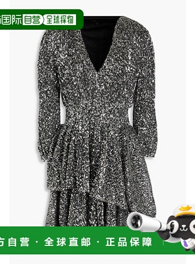 1h可退 潮奢 Maje 女士 层叠珠片薄纱迷你连衣裙 MFPRO03902SILVE