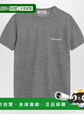 1h可退 潮奢 Miu Miu 缪缪 女士 灰色羊绒带Logo毛衣 MMLB30OOO17