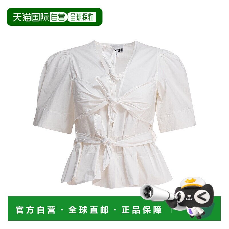 GANNI 女士T恤 W0309151 SS2025 白色 White Washed Stretch Cott