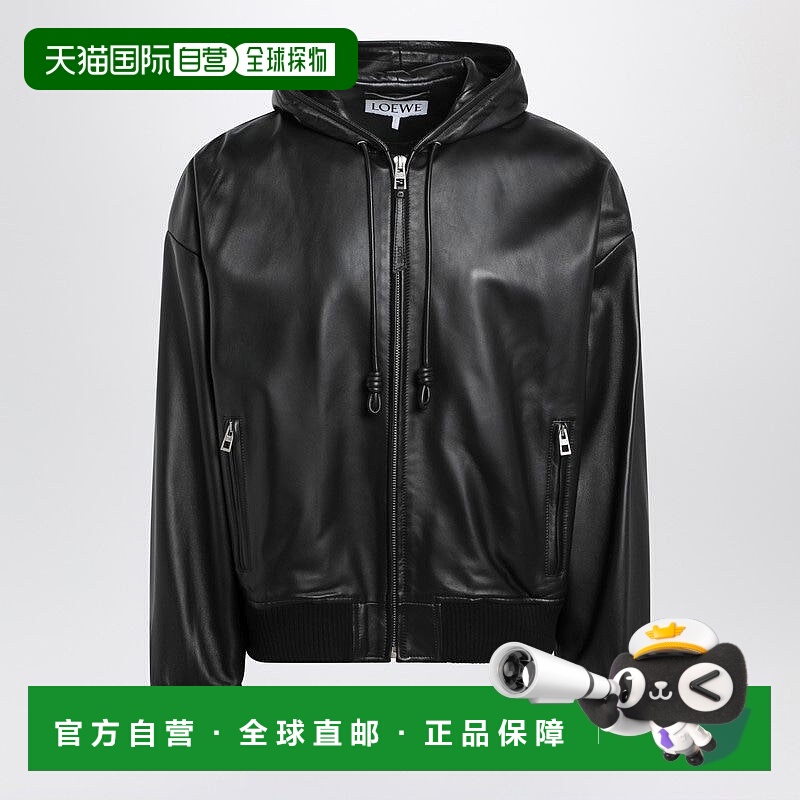 1h可退 潮奢 LOEWE 罗意威 男士 黑色皮革连帽夹克 H526Y34L72LE