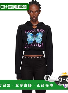 1h可退 潮奢 versace 范思哲 女士 黑色徽标连帽衫 79HAIB01CFB00