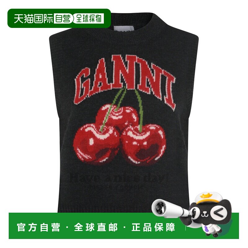 GANNI 女士针织衫 A1070264252 SS2026 黑色 'Cherry Vest背心
