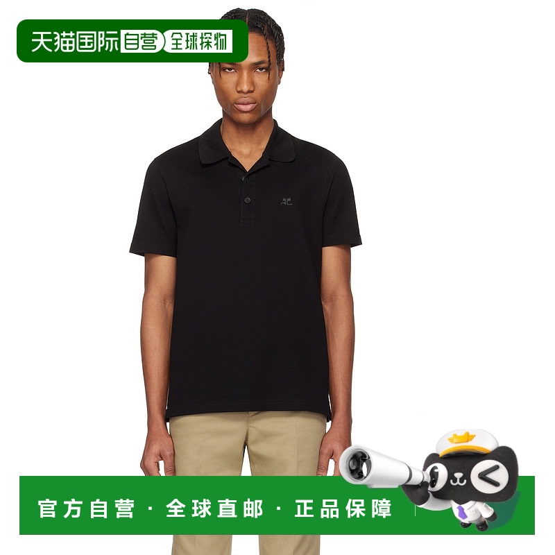 1小时内可退 潮奢 Courreges 男士 黑色 AC Pique Polo 衫 125JPO