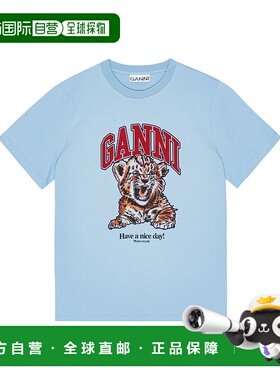 1h可退 潮奢 GANNI 甘尼 女士 印花T恤 T4007 blue蓝色 舒适时尚