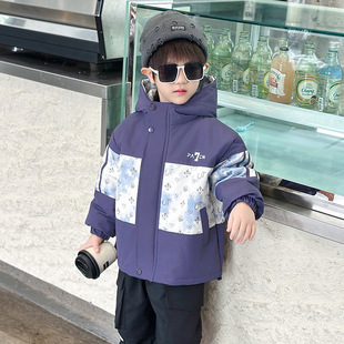 男童秋冬装轻薄夹棉外套2025新款儿童连帽冬季加厚帅气衣服宝宝