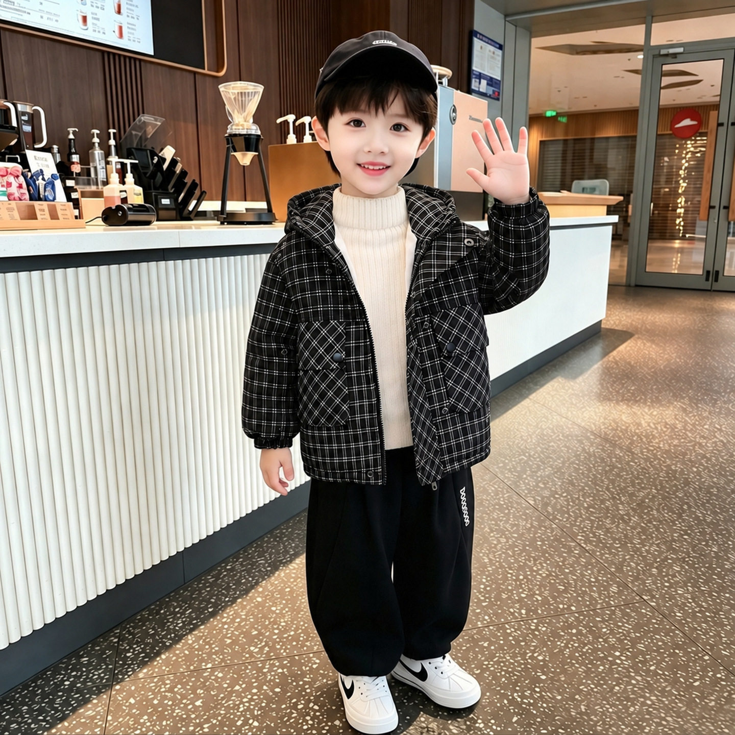 男童秋冬加绒加厚外套中小童休闲连帽保暖派克服男小孩帅气儿童装