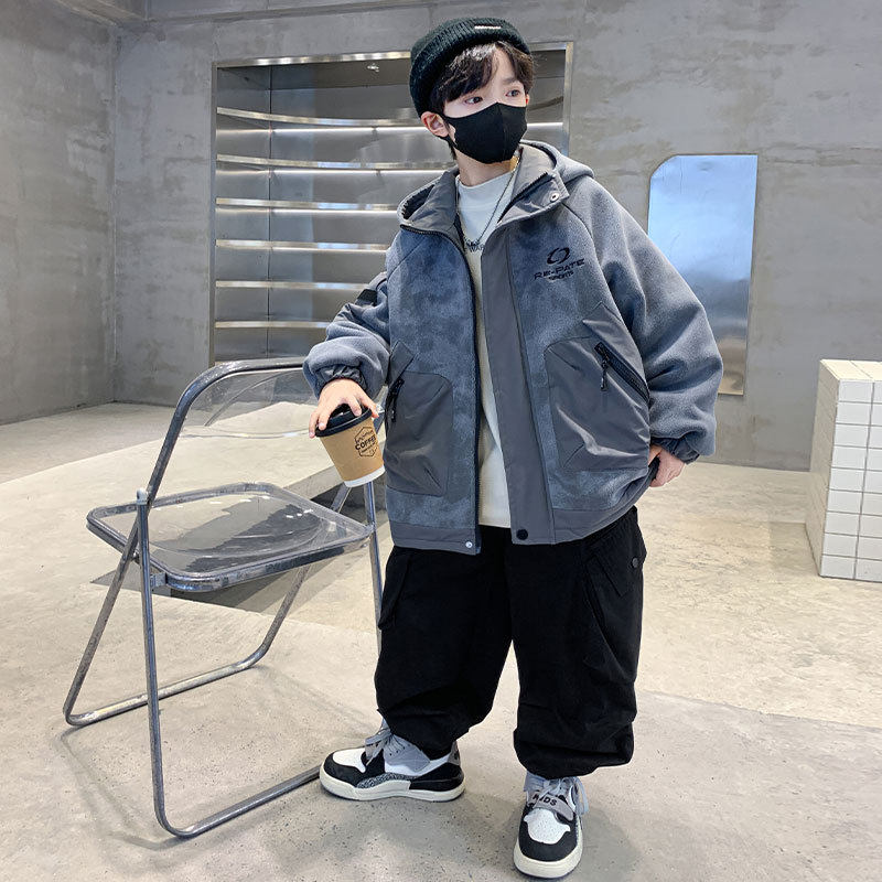 男童冬装加绒加厚外套2025新款中大儿童秋冬款夹棉风衣男孩帅气