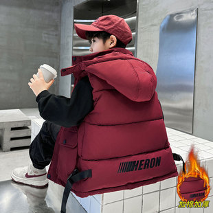 男孩连帽男童2025秋冬季坎肩休闲羽绒棉马甲外套上衣棉服保暖百搭