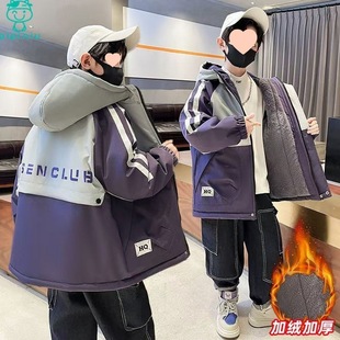 儿童冬季外套中长款加绒棉服新款中大童加厚棉衣男孩帅气风衣潮