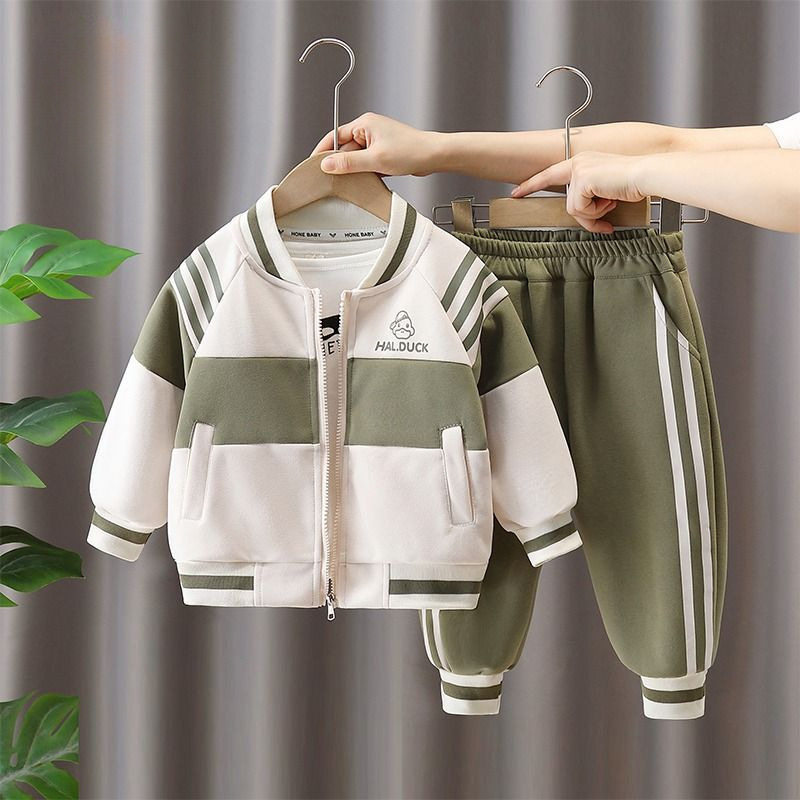 小黄鸭童装男童棒球服套装2025新款酷帅时髦春秋装小儿童秋天衣服