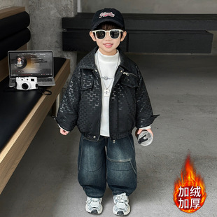男童痞帅冬季加绒皮衣外套2025新款儿童冬装洋气加厚皮夹克上衣