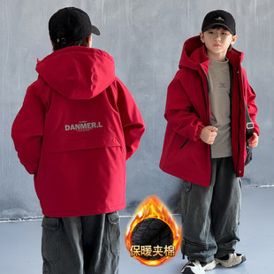 男童冬天外套夹棉加厚2025新品中大童二棉冬装男孩冬季红色