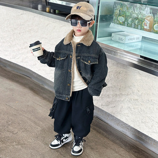男童牛仔外套儿童秋冬加绒衣服2025新款宝宝冬季加厚小童冬装