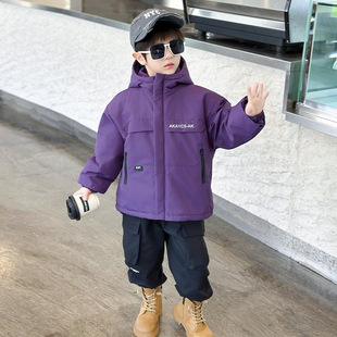 男童秋冬二棉外套2025新款洋气宝宝冲锋衣服痞帅小儿童夹棉棉衣