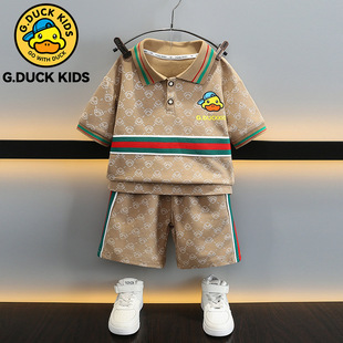 小黄鸭男童夏装套装2025新款痞帅小童装夏季短袖Polo衫百搭两件套