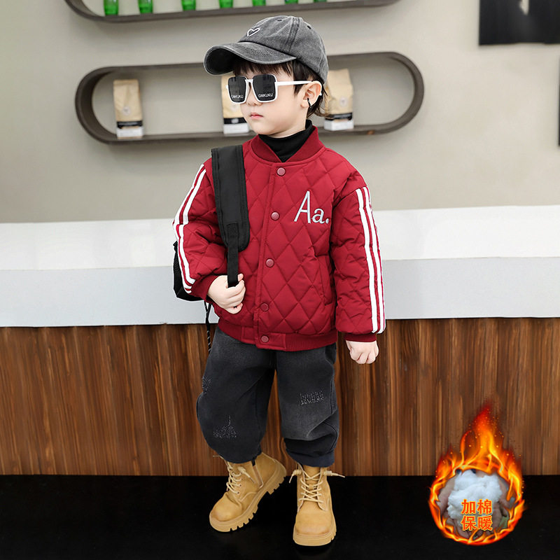 男童夹棉外套薄棉春装2025秋冬款儿童宝宝棉衣春季棒球服夹克