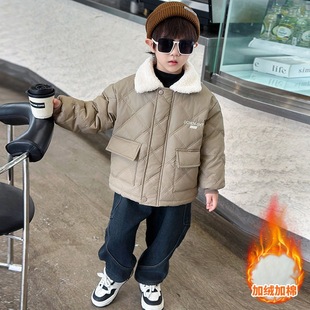男童加绒外套秋冬款2025新款洋气儿童保暖皮衣男宝宝冬装加厚