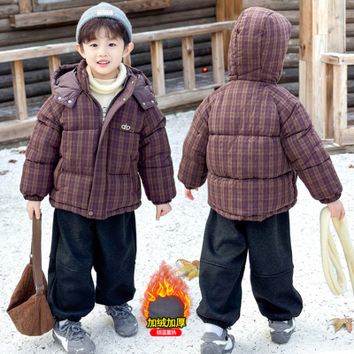 男童冬装羽绒棉服2025新款童装加绒外套儿童保暖棉衣男孩加厚棉袄