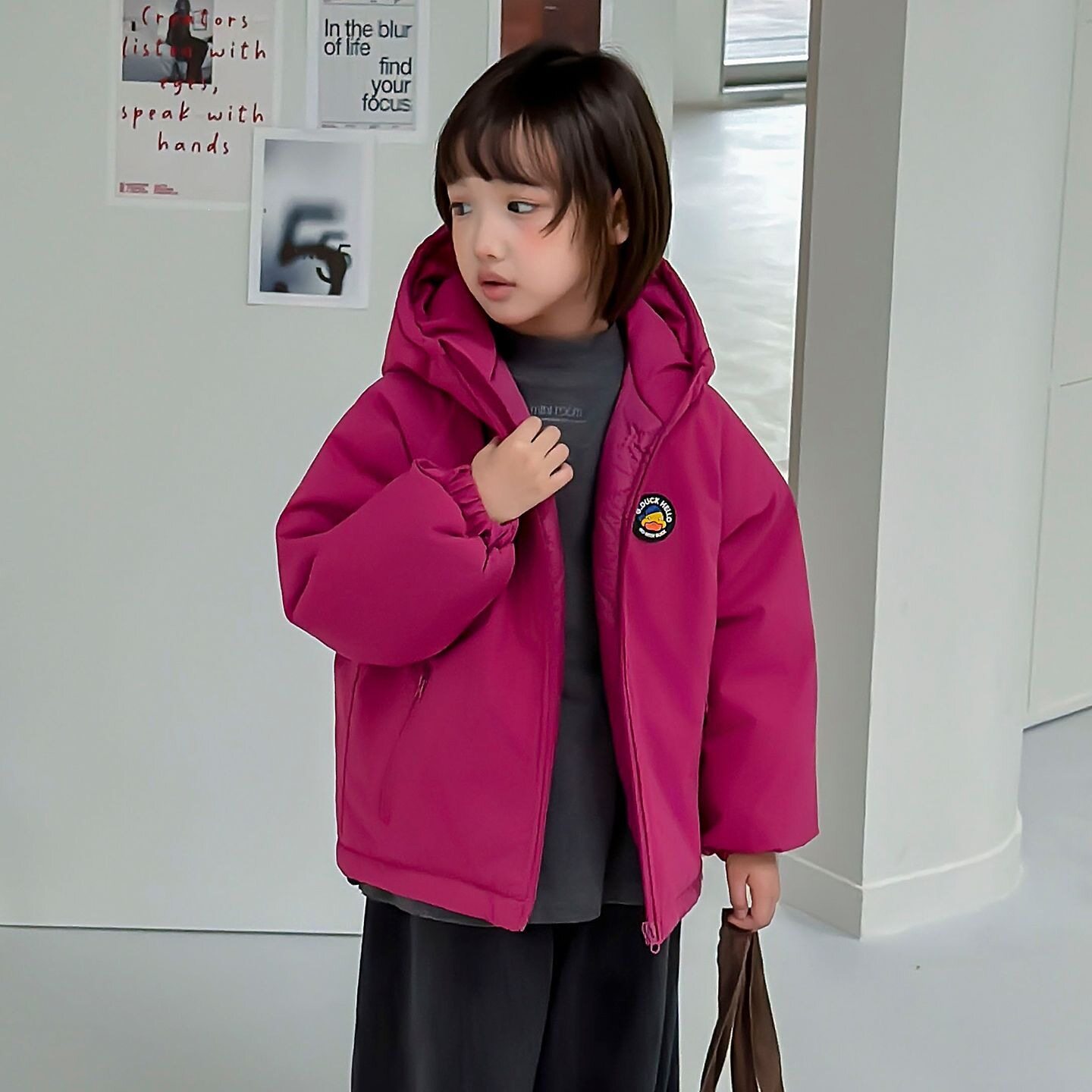 小黄鸭新款秋冬季儿童连帽棉服时尚百搭保暖外套童装男童女童棉袄