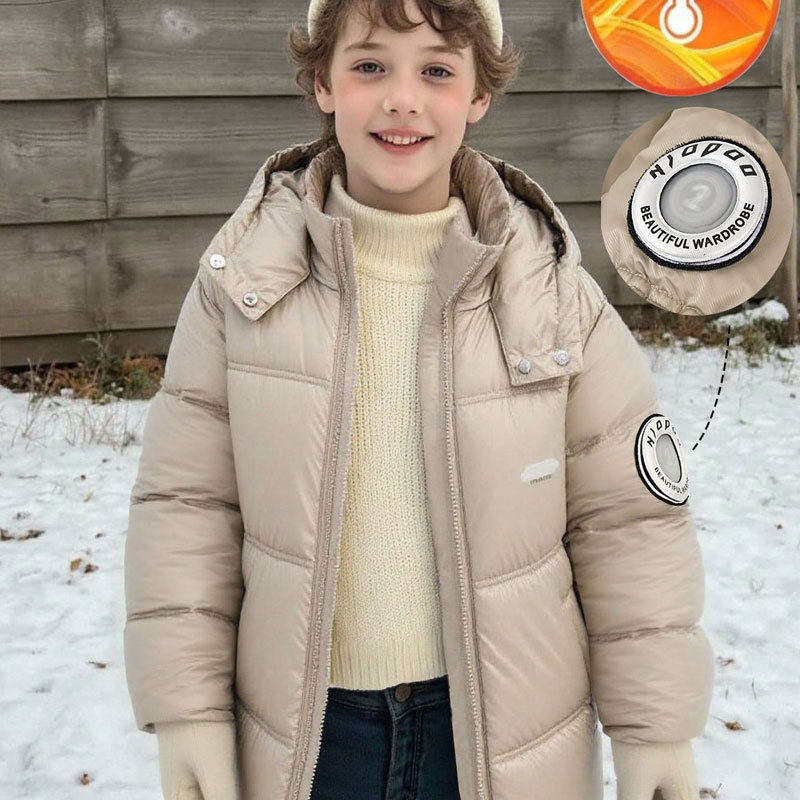 儿童羽绒棉服男童中长款大童三防免洗加厚宝宝2025冬装新款棉袄