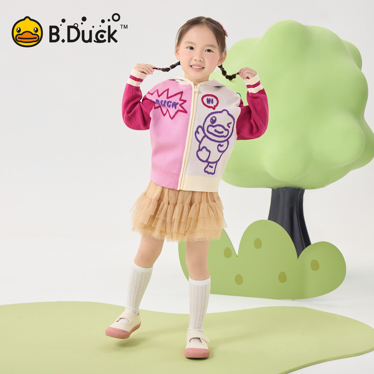 bduck小黄鸭童装女童毛衣儿童针织衫春装2025年新款休闲外套开衫