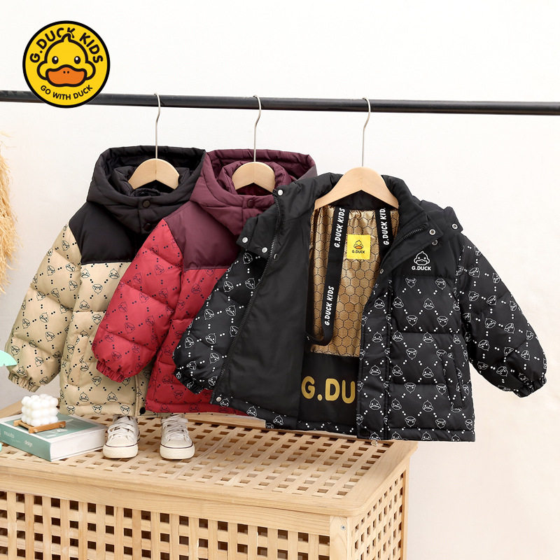 黑金小黄鸭儿童羽绒服男童女童2024加厚90白鸭绒冬装冬季宝宝外套