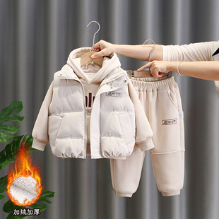 男童冬装套装2025新款酷帅男孩加绒加厚卫衣儿童宝宝冬季三件套潮