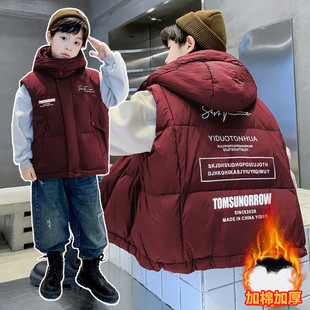 男孩连帽工装男童秋冬季宽松坎肩休闲羽绒棉马甲外套上衣棉服