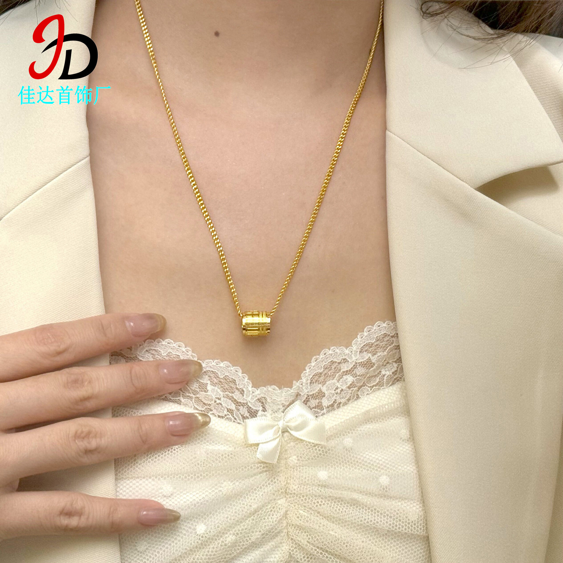 金店同款某福路路通项链铜镀24K金简约时尚百搭锁骨链高级女饰品1