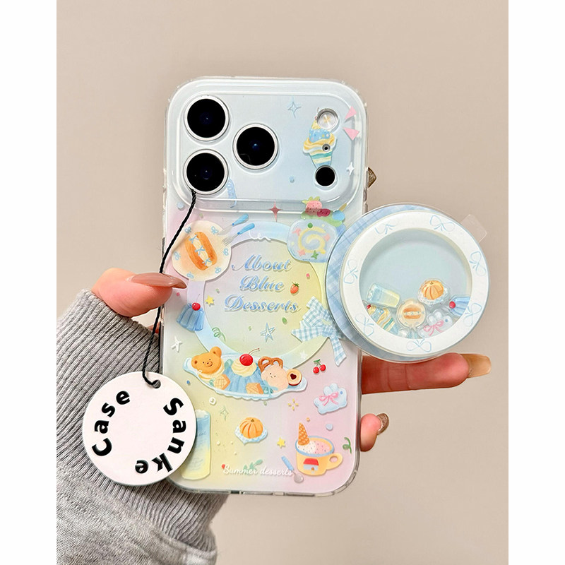 欧略 韩风ins彩晕染可爱小熊蛋糕磁吸支架适用苹果17promax手机壳15女新款iPhone16高级感14创意13防摔保护套,3C数码配件,手机保护套/壳,淘宝优惠券,粉丝福利购,淘宝优惠卷