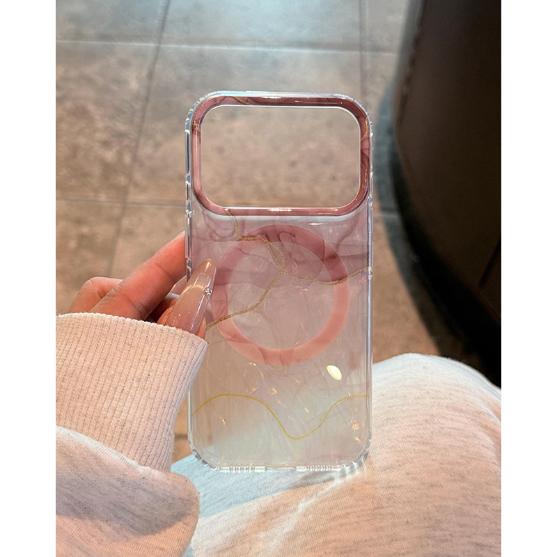 欧略 小众轻奢贝壳纹咖色晕染磁吸壳适用苹果18promax手机壳iPhone16新款17高级感15防摔保护套14时尚女款