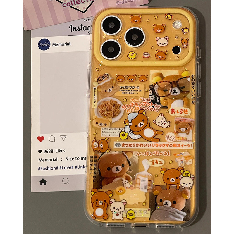欧略 日韩卡通曲奇饼干轻松熊插画适用苹果17promax手机壳15新款iPhone17超好看16防摔保护套17pro可爱男女款