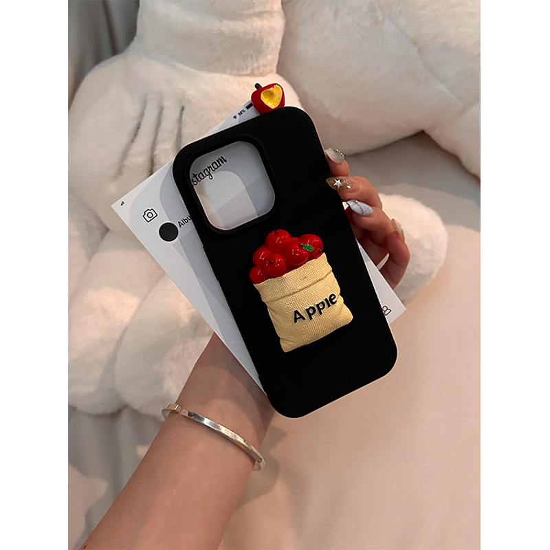 欧略 日韩ins简约立体苹果购物袋适用苹果16promax手机壳iPhone15新款14pro带挂件13全包防摔12保护套女小众