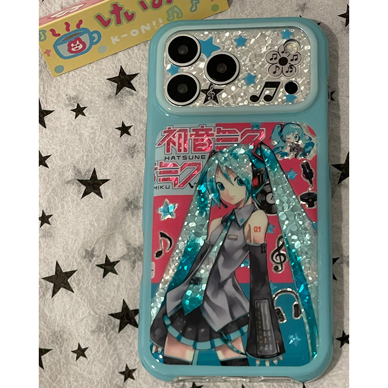 欧略 日系卡通漫画钻石纹初音少女适用苹果18promax手机壳iPhone17新款16超好看15防摔保护套17pro可爱女款