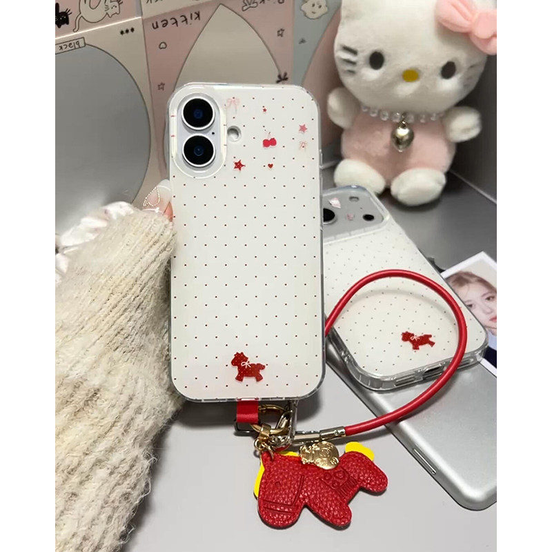 欧略 韩系简约波点红色小马带挂绳适用苹果17promax手机壳15新款iPhone16卡通可爱14防摔保护套17pro小众女款,3C数码配件,手机保护套/壳,淘宝优惠券,粉丝福利购,淘宝优惠卷