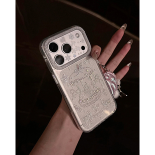 欧略 韩系高级感鎏金旋转木马带挂件适用苹果17promax手机壳15新款iPhone16超好看14创意13防摔保护套17女款