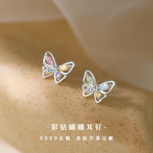 耳环轻奢小众高级感耳饰 听纯 999纯银蝴蝶耳钉女2025新款 爆款