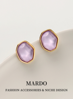 气质绝美紫色耳钉轻奢高级感2025新爆款耳环纯银针小众精致耳饰女