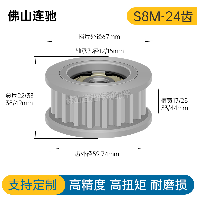 同步带轮S8M24齿 中心轴承 涨紧轮 调节导向轮惰轮AHTF24S8M150