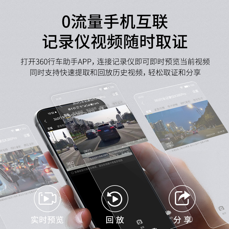 360行车记录仪K380升级版清y夜视无线WiFi停车监控2023新款