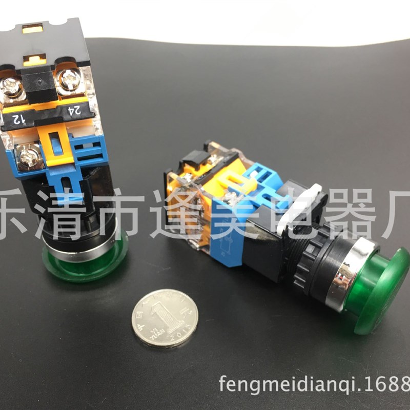 铜件银点 国产LA38-11MD 203/209B 蘑菇头带灯 复位按钮开Y关 22M