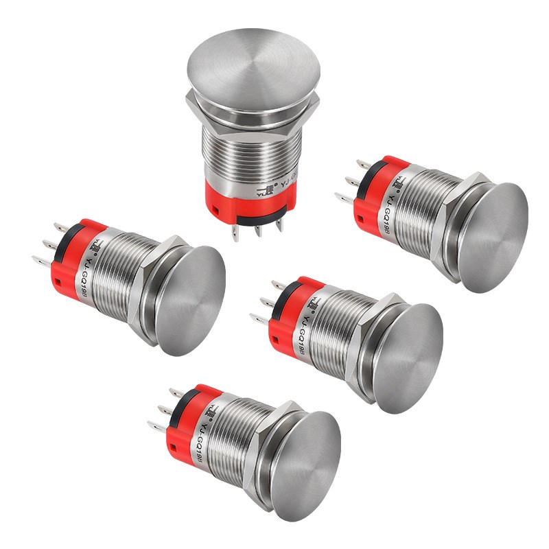 金属蘑菇头按钮电源开关GQ19B自锁自复位不锈钢防水Y圆形19mm
